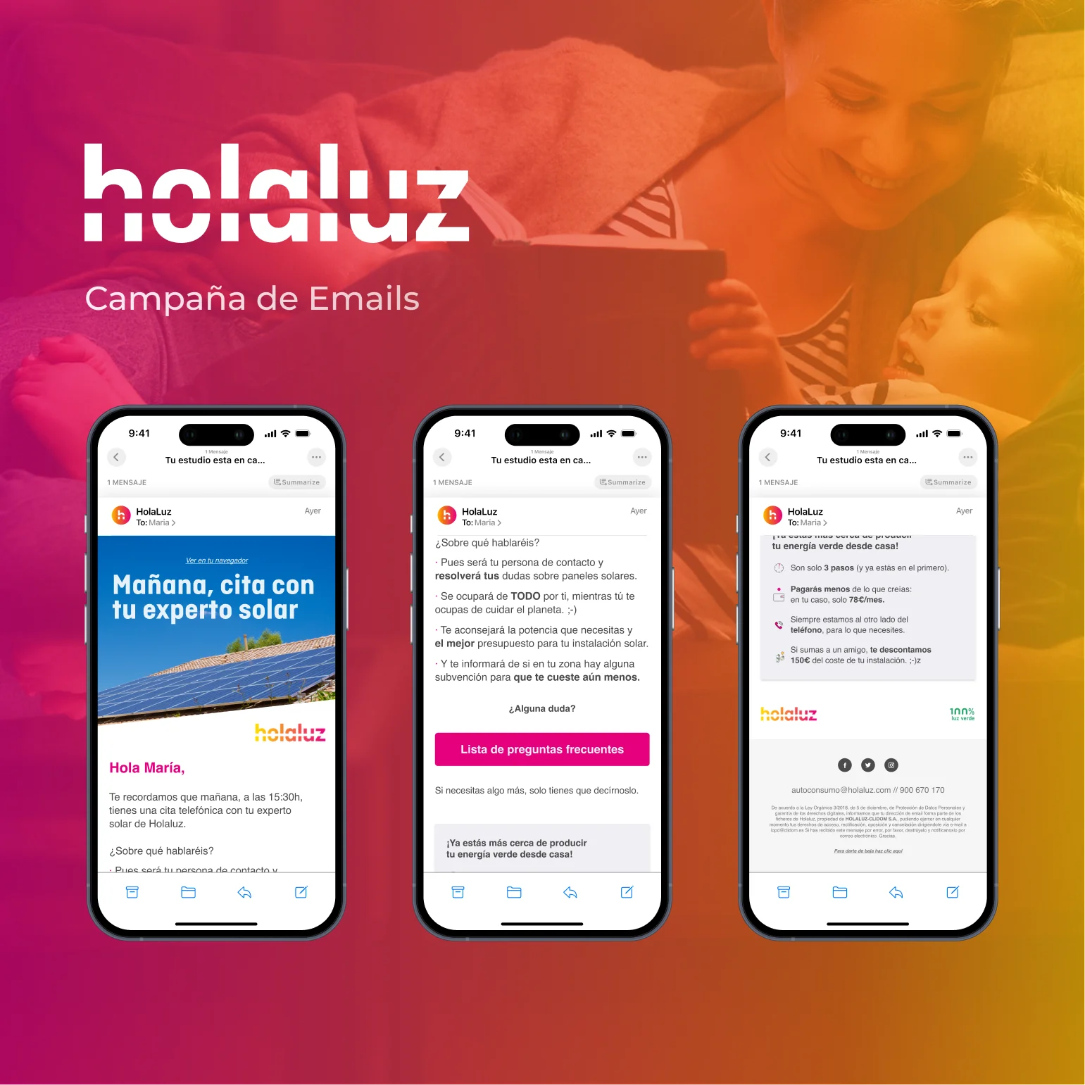 Campanya de correus d’Holaluz en tres mòbils
